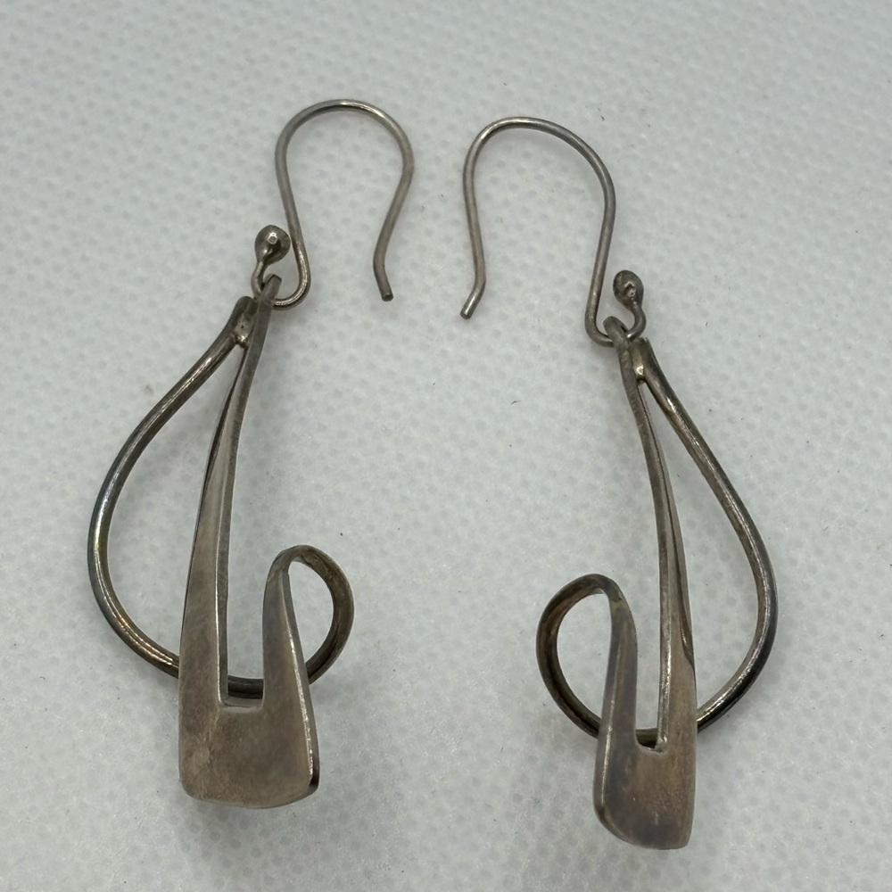 HOB 925 Modernist Dangle Earrings.  Around 2” long not counting hooks. - Picture 14 of 15
